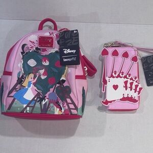 NWT Loungefly Disney Alice in Wonderland Backpack & Wallet Set Rare! Limited Ed.